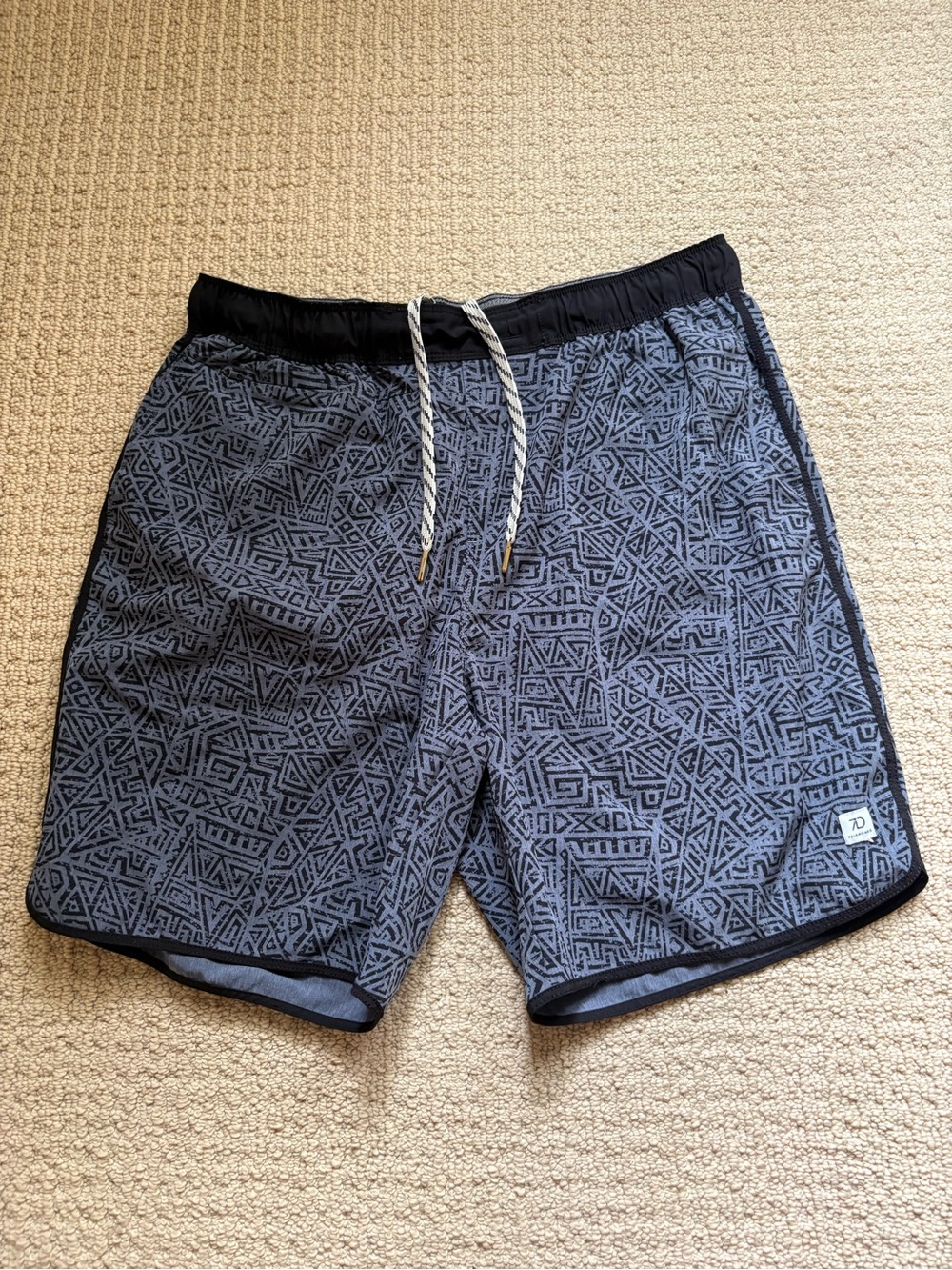 7 Diamonds Navy Geometric Athletic Shorts with Black Waistband